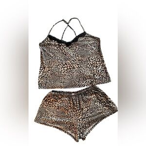 Secret Treasures Leopard Print  Cami & Shorts - Black, Tan